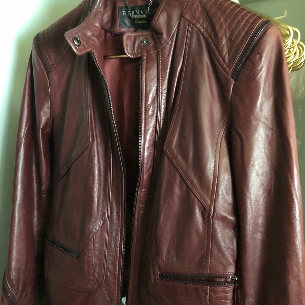 Bernardo Moto Leather Jacket in Oxblood Red